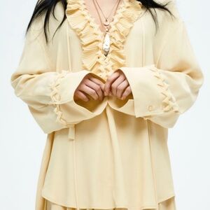 H&M S/S 2025 The STUDIO Ruffled Tunic Pale Yellow Brand New